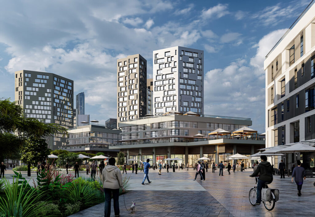 Official visualisation of the CBD Walk pedestrian retail plaza, CBD Punjab
